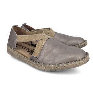 Josef Seibel Women 37 Leather Slip On Flats Silver Comfort Walking Coastal Shoes